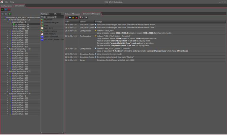 TISC Batch Center overview TISC Batch Center displays parameterized models, simulation logs, and instance overviews.