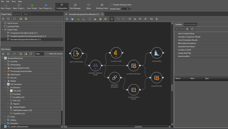 UI of MoBA Automation MoBA Automation UI showing project area, task library, and current workflow/task.